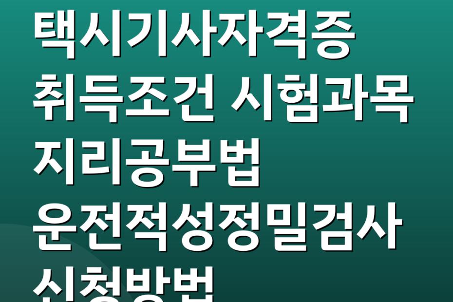 택시기사자격증 취득조건 시험과목 지리공부법 운전적성정밀검사 신청방법